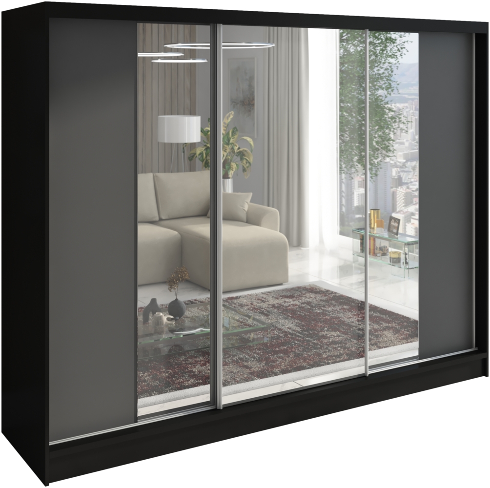 A&J MöbelLand Schwebetürenschrank VIDA 200 cm 3-türig Schrank mit Schubladen und Spiegel Bild 1