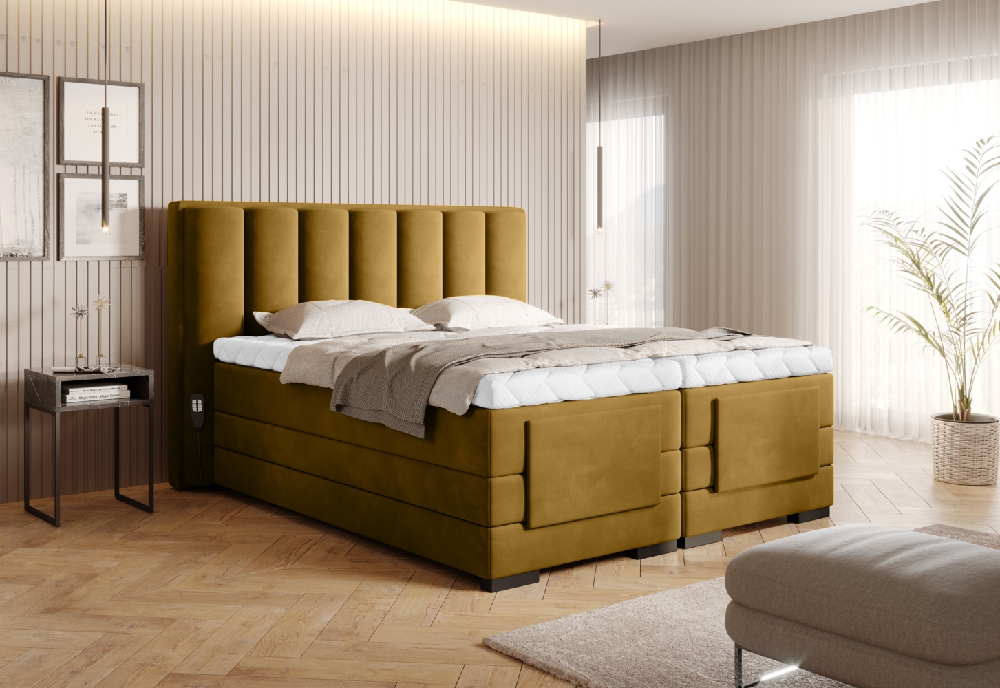 Veros 160x200, Boxspring Bett, Gelb Bild 1