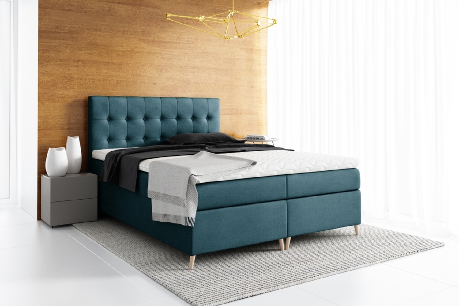 99rooms Sorento Boxspringbett Strukturstoff 180x200 cm Türkis Bild 1