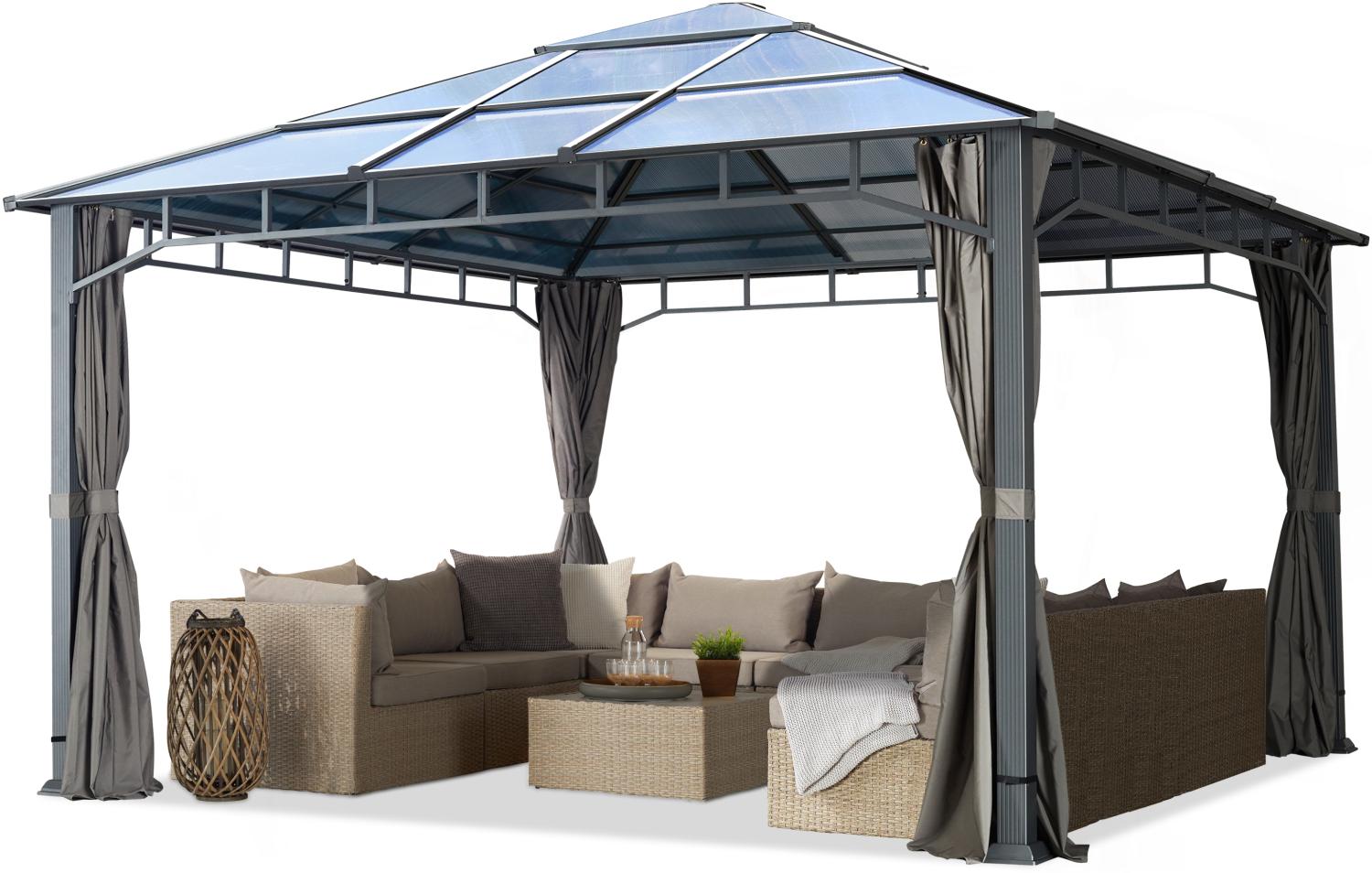 Gartenpavillon 4x4 m Polycarbonat Dach ca. 8 mm Pavillon 4 Seitenteile Partyzelt grau ca. 9x9 cm Profil Bild 1