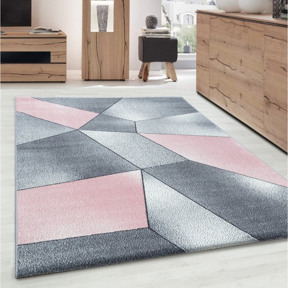 Carpettex Frisé-Teppich Geometrisch Design, Läufer, Höhe: 10 mm, Modern Kurzflor Teppiche Geometrisch Design Rosa Teppich Wohnzimmer Bild 1