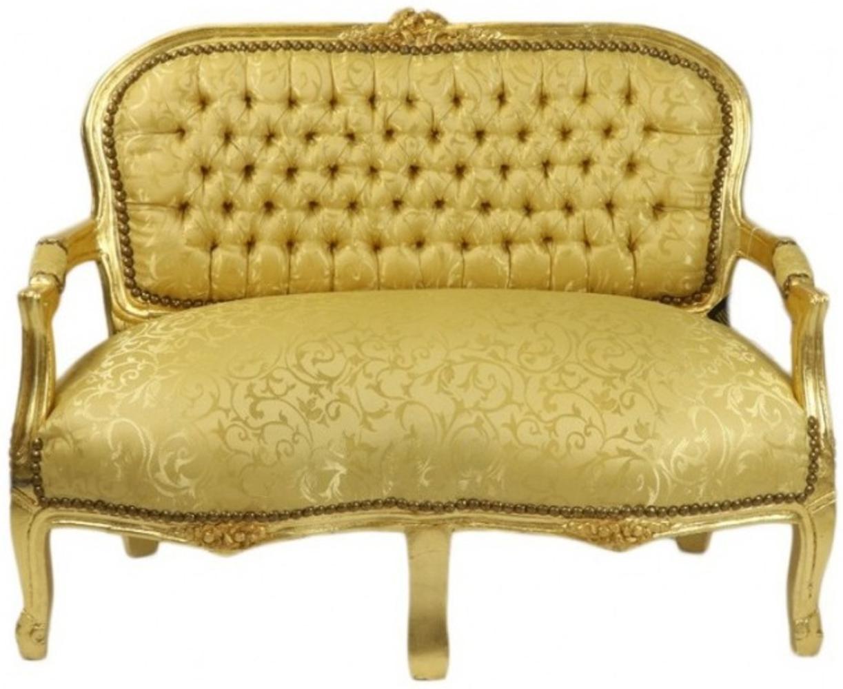 Casa Padrino Barock Kinder Sitzbank Gold Muster / Gold Antik Stil Kinder Sofa Bild 1