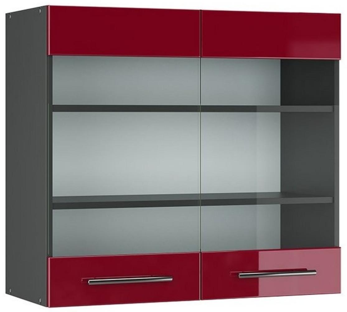 Vicco Hängeglasschrank 80 cm Küchenschrank Hängeschrank Küchenzeile Fame-Line (Bordeaux Hochglanz) Bild 1