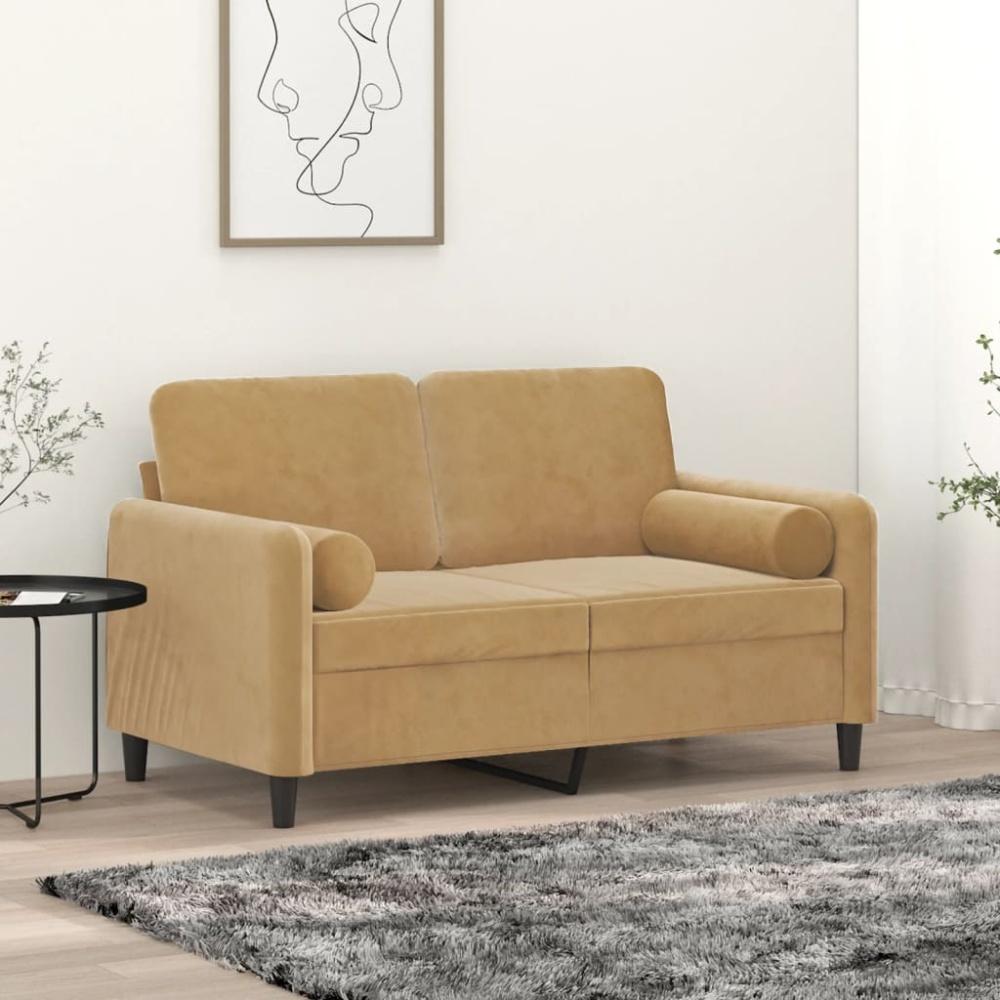 vidaXL 2-Sitzer-Sofa mit Zierkissen Braun 120 cm Samt Bild 1