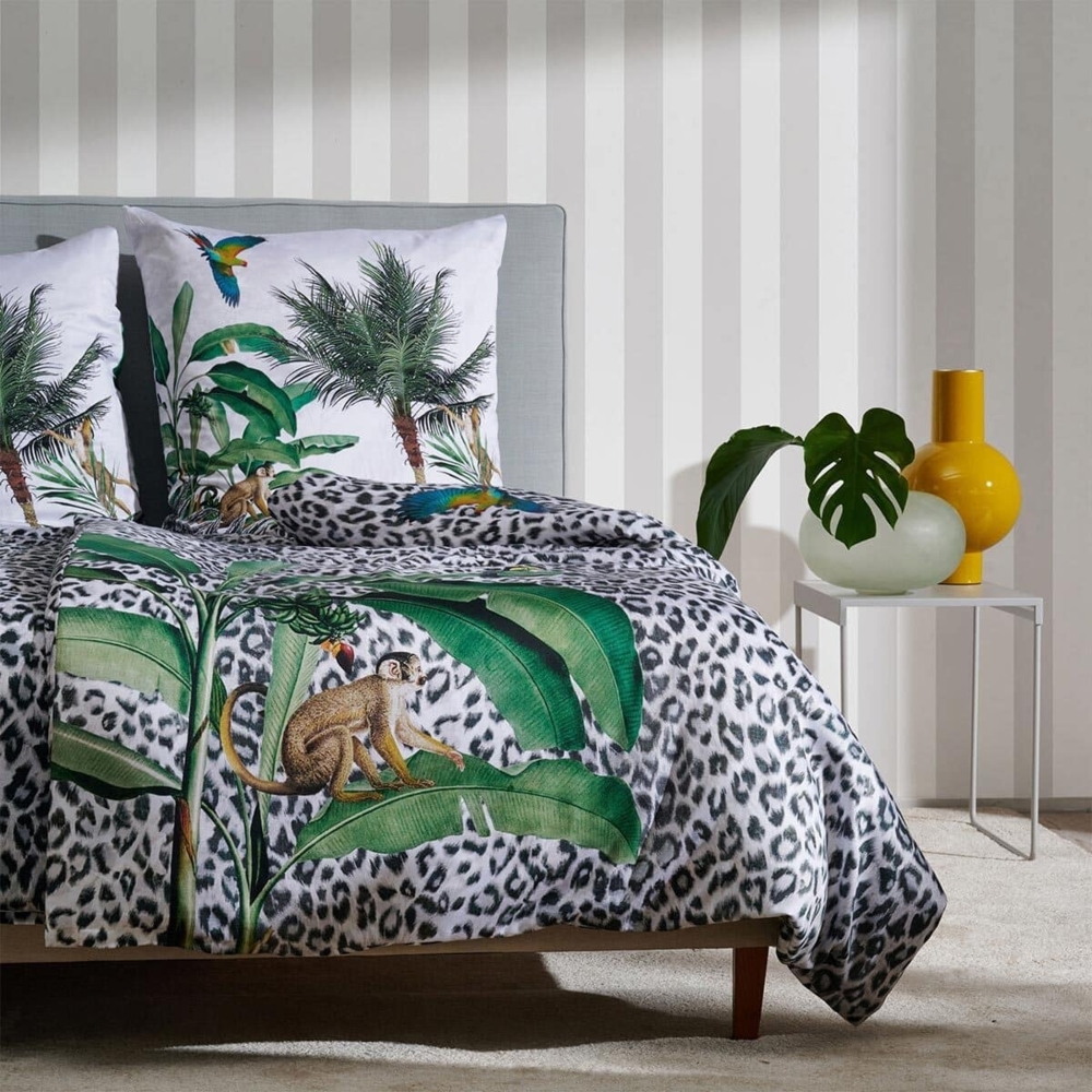 Apelt Mako-Satin Bettwäsche Jungle schwarz weiß grün|135x200 cm + 80x80 cm Bild 1