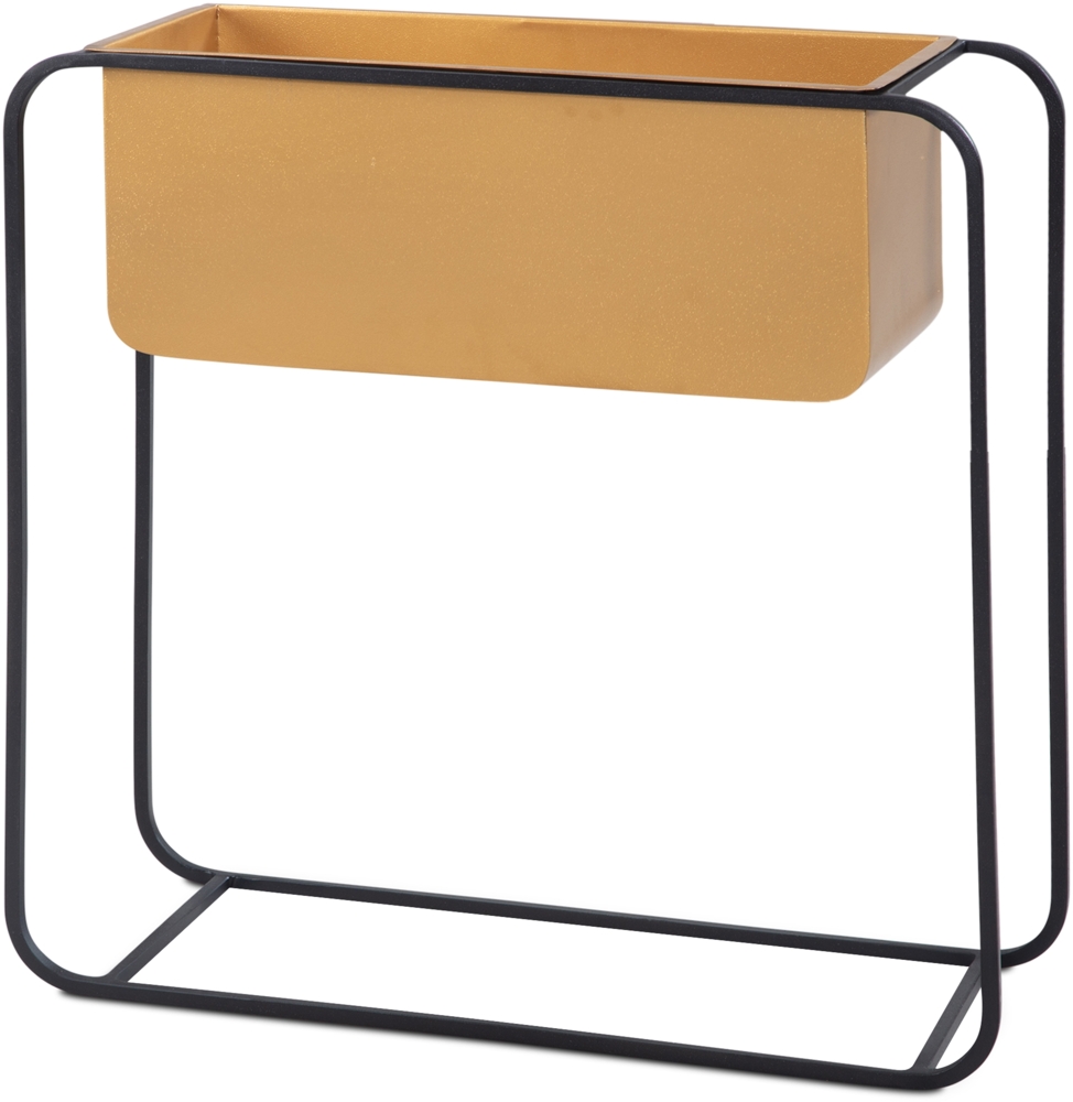 Pflanzgefäß Metall 60x60x24 cm Pflanzkübel Gold / Schwarz mit Gestell, Design Pflanzenkübel Blumenkasten Indoor, Blumenkübel Blumentopf Rechteckig Bild 1