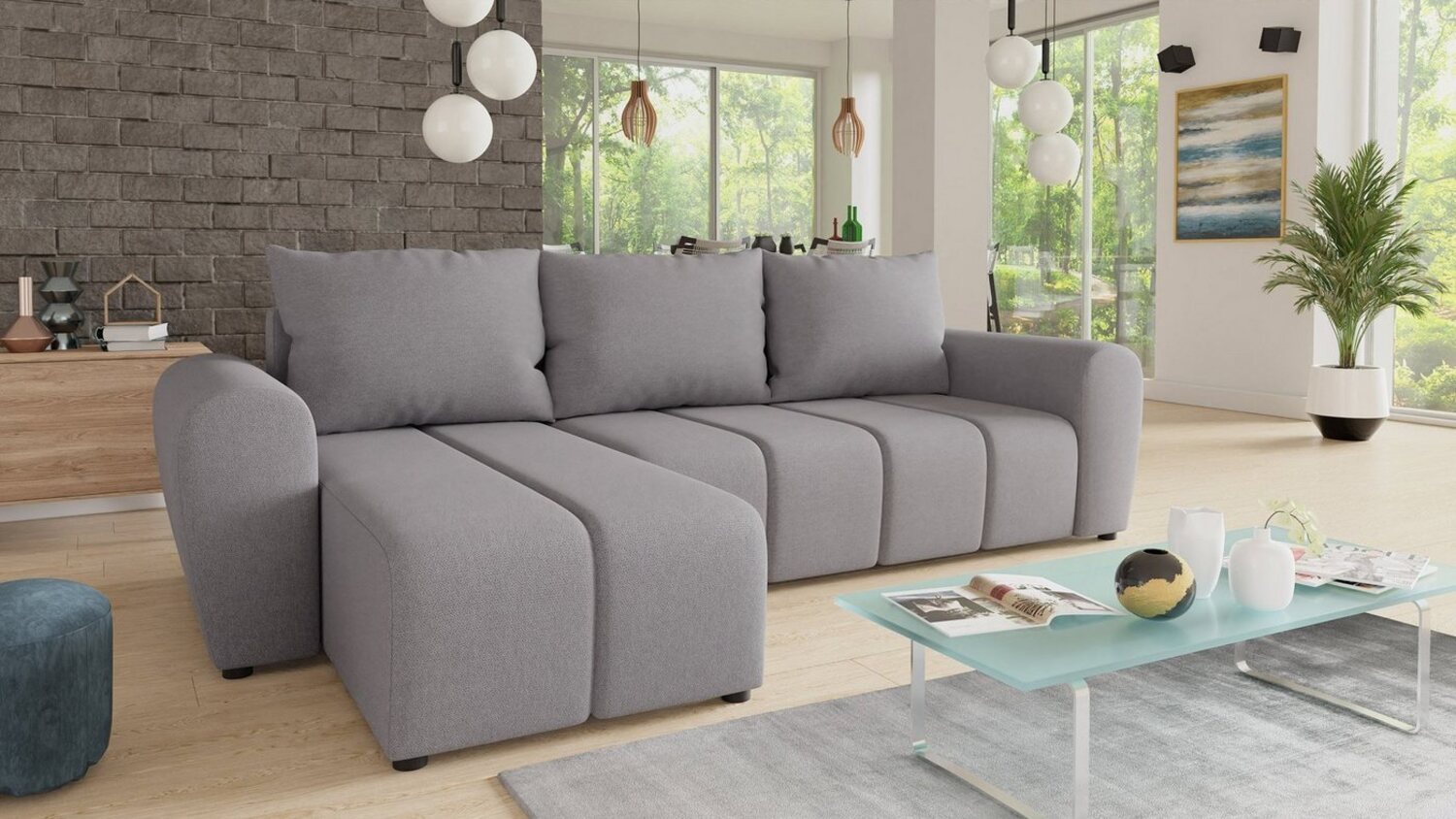 Ecksofa Cleo L mit Schlaffunktion - Sofa mit Bettkasten, Polsterecke, Couchgarnitur, Eckcouch, L-Form Couch, Sofagarnitur - Ottomane Universal (Grau (Soro 90)) Bild 1