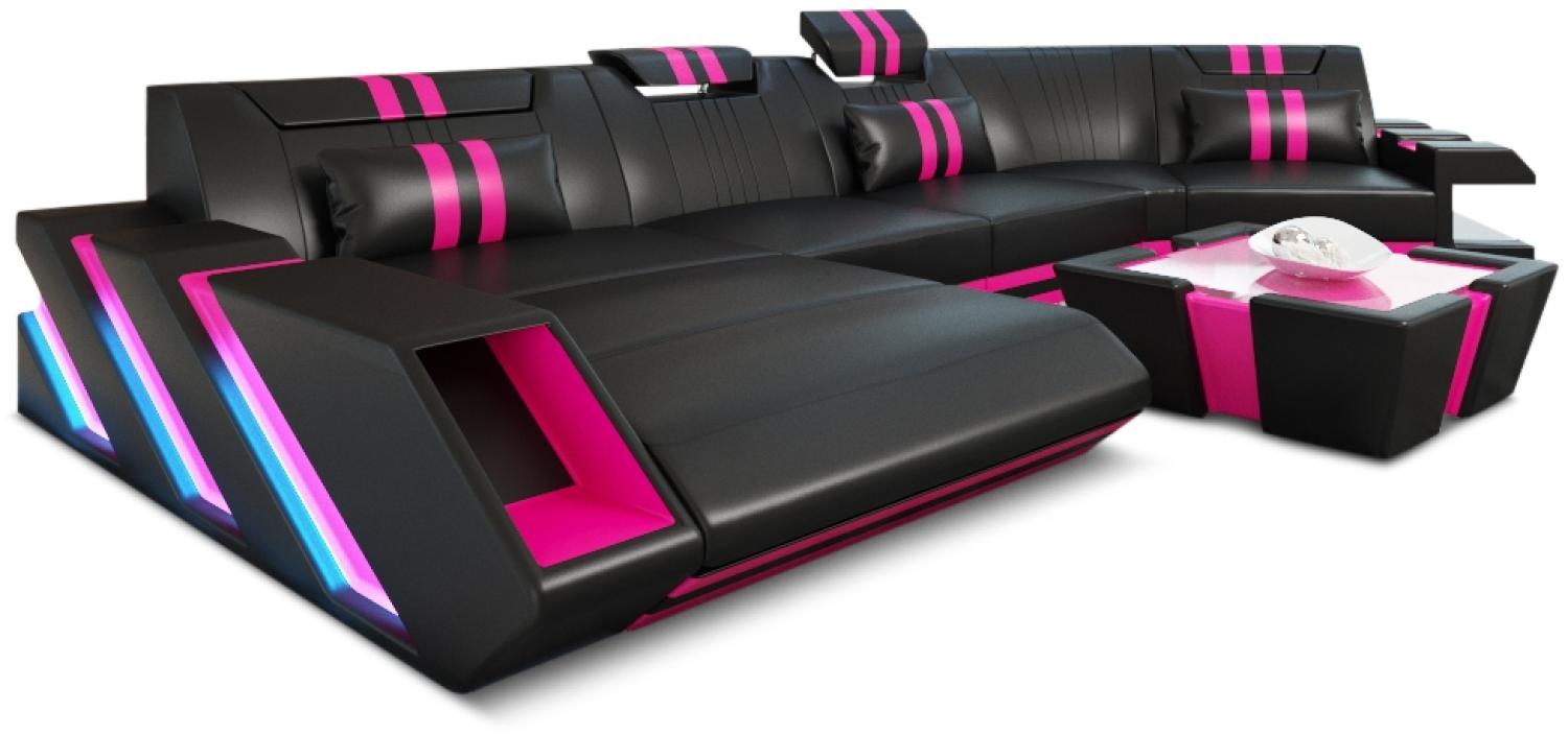 Sofa Dreams 'Apollonia C-Form' Ledersofa, 80 x 190 x 433 cm, Schwarz / Pink, Kunstleder, Links Bild 1