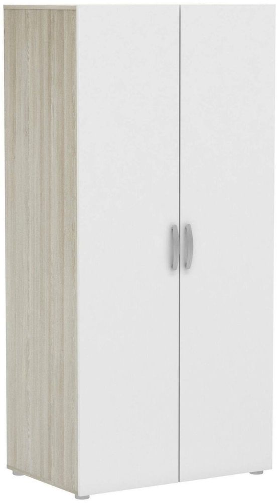 Dmora Kleiderschrank 2 Türen Barge, Schlafzimmermöbel, Schrank, Garderobe, 79x52 h166 cm, Eiche und Mattweiß Bild 1