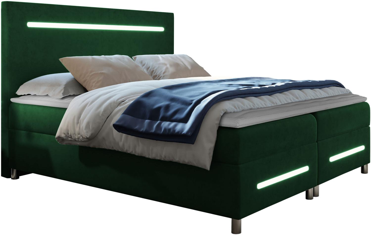 Boxspringbett Saziro LED, Grün, 140 x 200 cm Bild 1