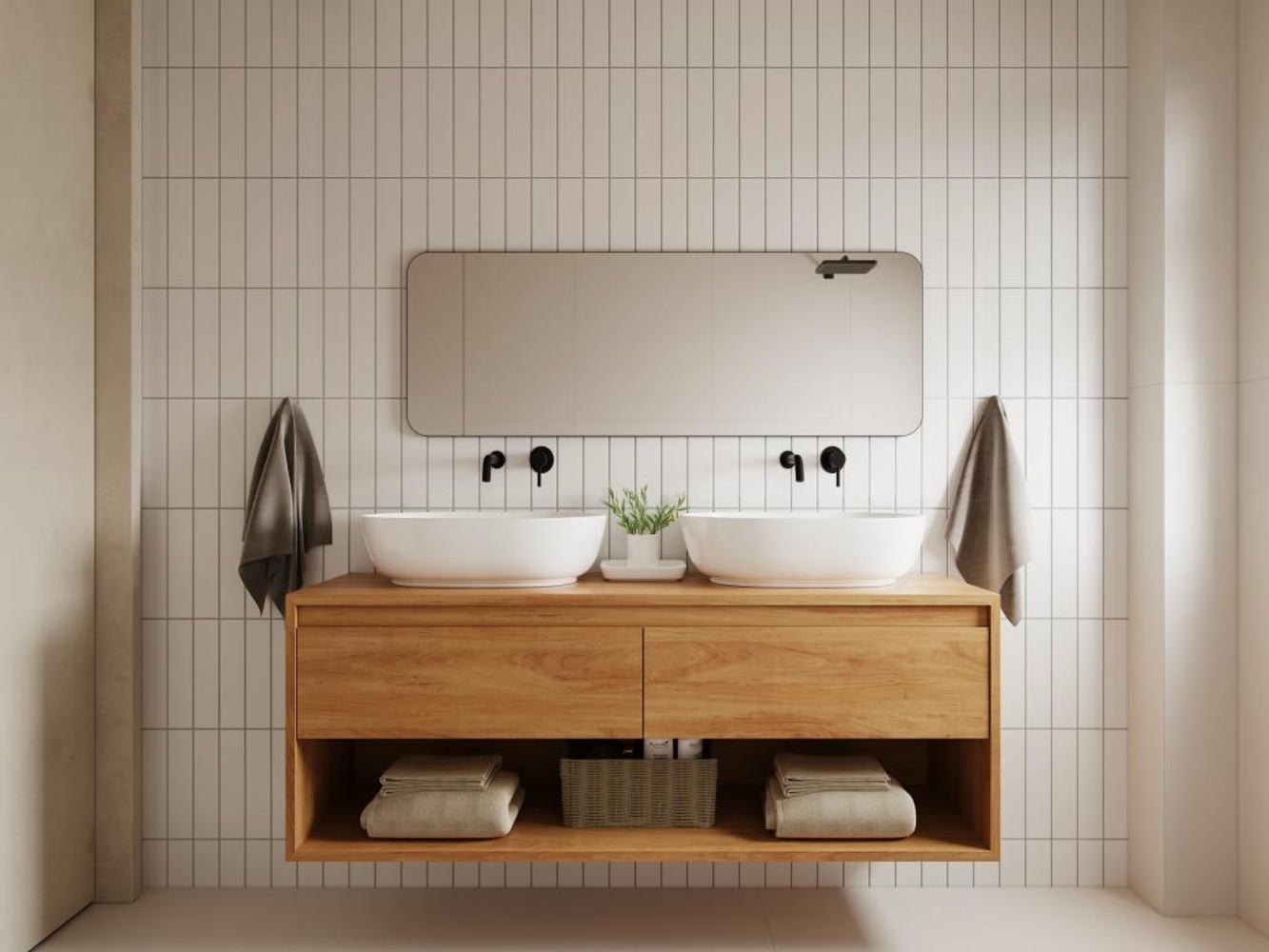 Vente-unique - Badezimmerspiegel rechteckig - 140 x 50 cm - Schwarzer Umriss - DEMETRIA Bild 1