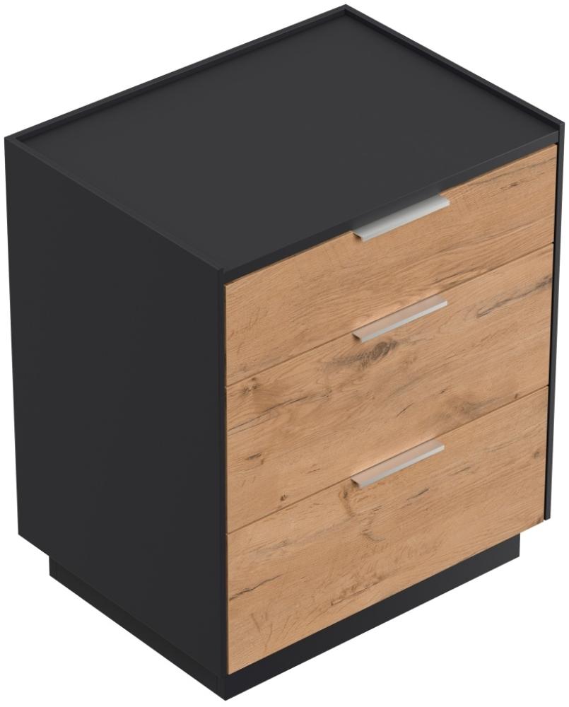 Design Nachttisch Kommode Tamilis 60cm, 3 Softeinzüge Oak für Boxspringbett : Oak / Grafit Bild 1