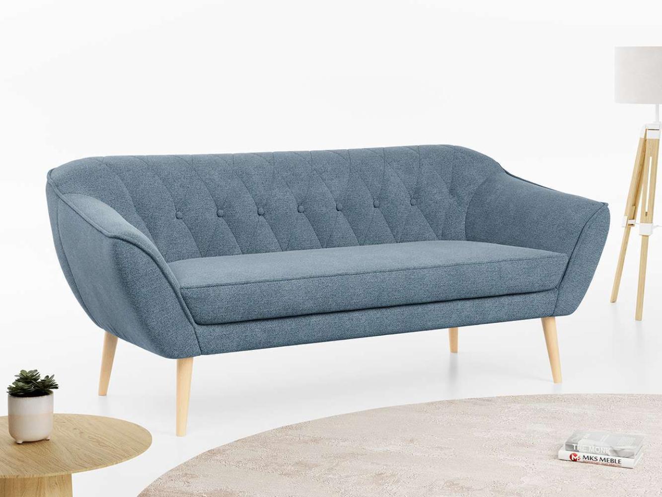 Sofa, Skandinavischer Stil, Holzbeine - PIRS - 3 Sitzer - Blau - Struktur Bild 1