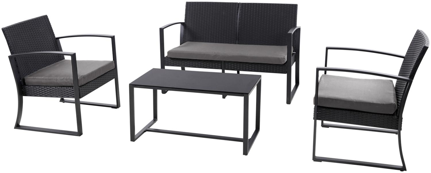 SVITA LOIS XL Poly Rattan Sitzgruppe Gartenmöbel Metall-Garnitur Bistro-Set Tisch Sessel Schwarz Bild 1