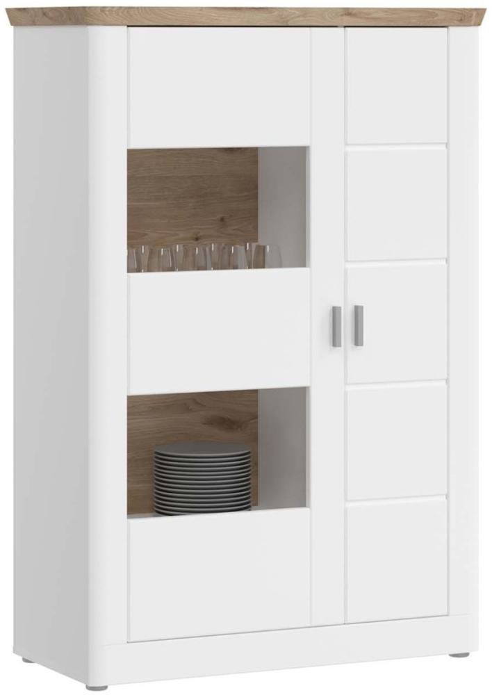 Halbhohe Vitrine Michigan - Weiß Matt / Viking Oak mit Unterbauspots Bild 1