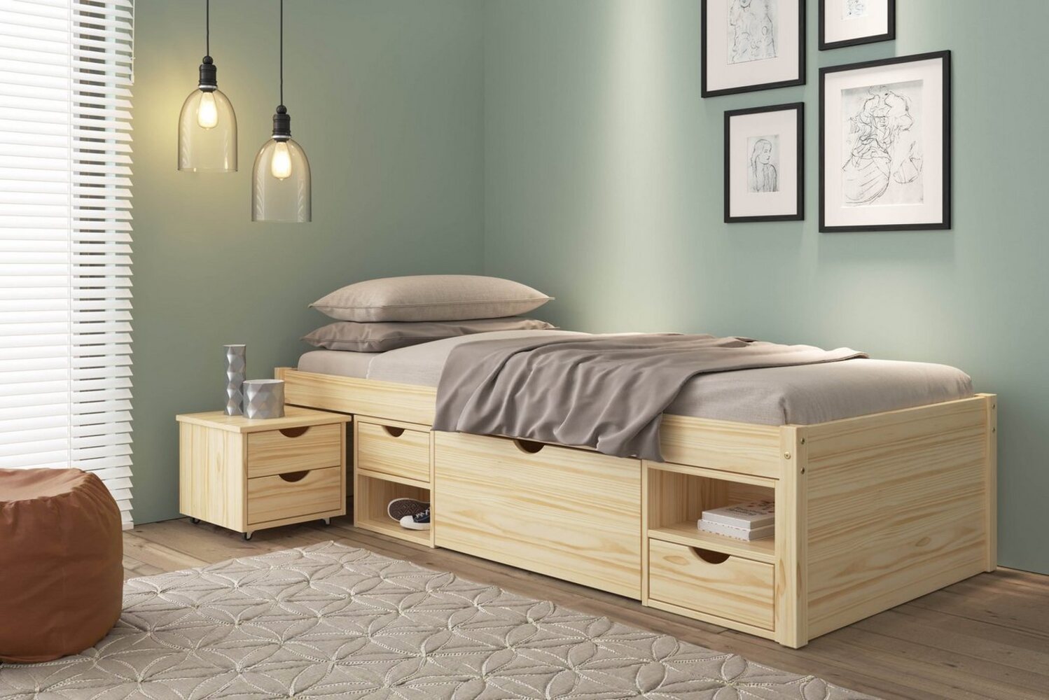 Jugendbett Claas 90 x 200 Kiefer massiv natur lackiert Bild 1