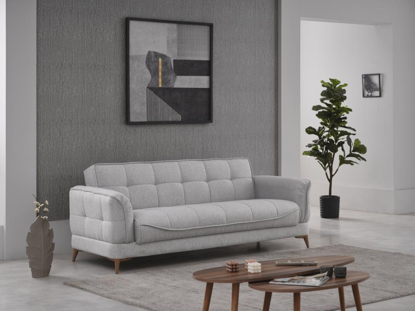 Vente-unique - Schlafsofa Klappsofa 3-Sitzer - Stoff - Grau - PODIDA Bild 1