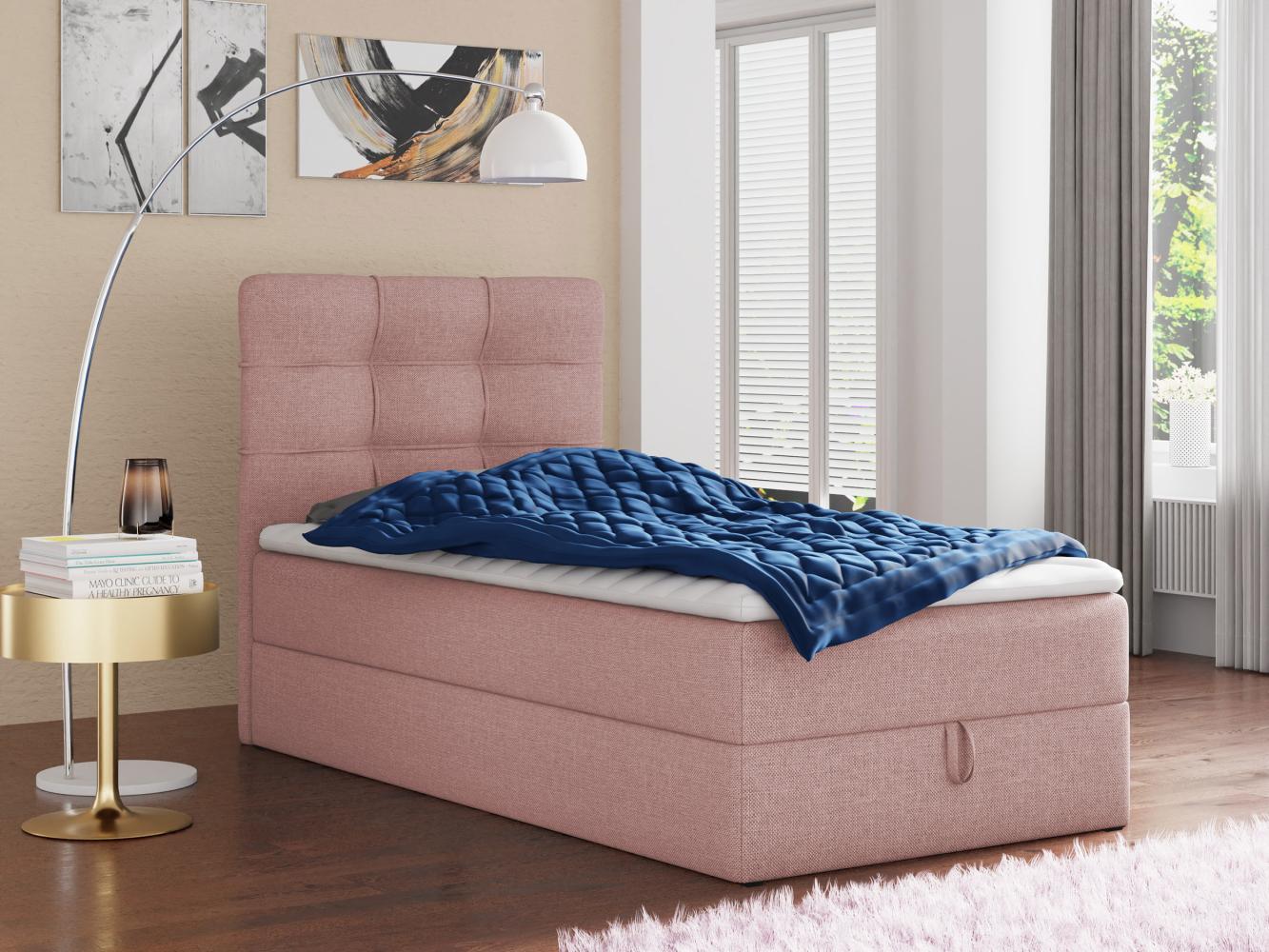Boxspringbett Best Mini mit Bettkasten und Matratzentopper - Einzelbett mit Bonell-Matratze und Topper, Polsterbett, Bett, Schlafzimmer (Pink (Inari 52), 100 x 200 cm) Bild 1