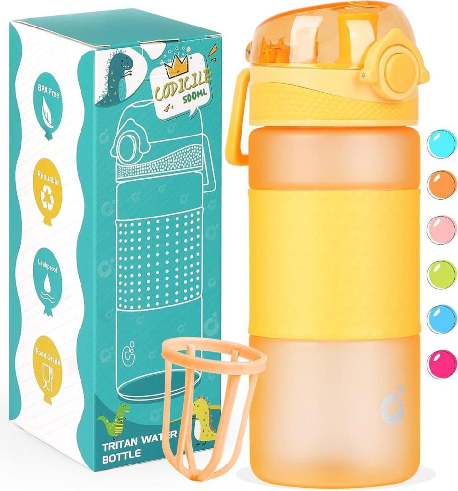 Trinkflasche Kinder 500ml BPA-freie Wasserflasche Auslaufsicher Griff Gelb Bild 1