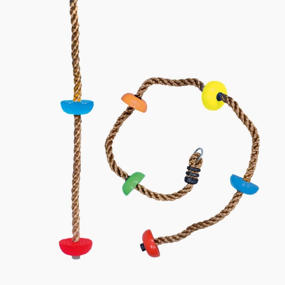 Kletterseil mit bunten Holztritten Bild 1