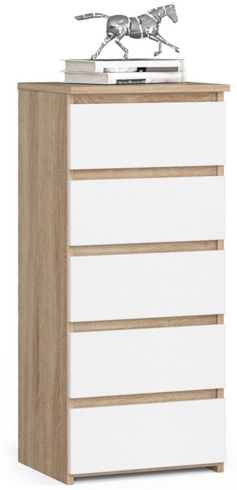 Home Collective Kommode 40 cm breit Holz Highboard Sideboard für Flur Schlafzimmer Wohnzimmer (Mehrzweckschrank Schrank schmal Kommode Schlafzimmer mit Schubladen), Kinderzimmer Organizer, 92 cm hoch mit 5 Schubladen sonoma Eiche-weiß Bild 1