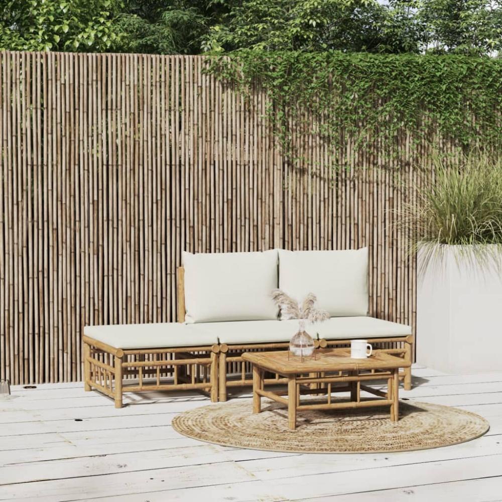 vidaXL 4-tlg. Garten-Lounge-Set mit Cremeweißen Kissen Bambus 3155203 Bild 1