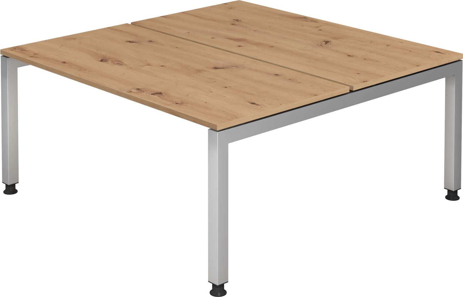 bümö® Doppelschreibtisch JD-Serie, Tischplatte 160 x 162,5 cm in Ahorn, Gestell in silber Bild 1