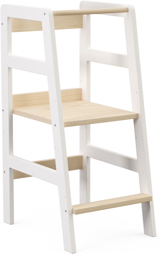 Bellabino 'Milo' Lernturm, Tritt 3-fach höhenverstellbar, weiß/natur lackiert, Kiefer Massivholz Bild 1