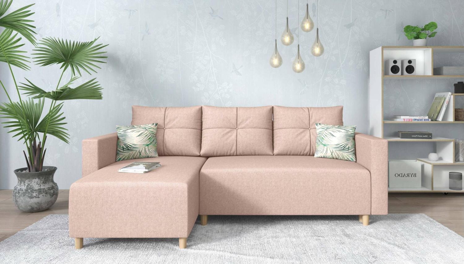 Stylefy Lamone Ecksofa Strukturstoff Rosa Links Bild 1