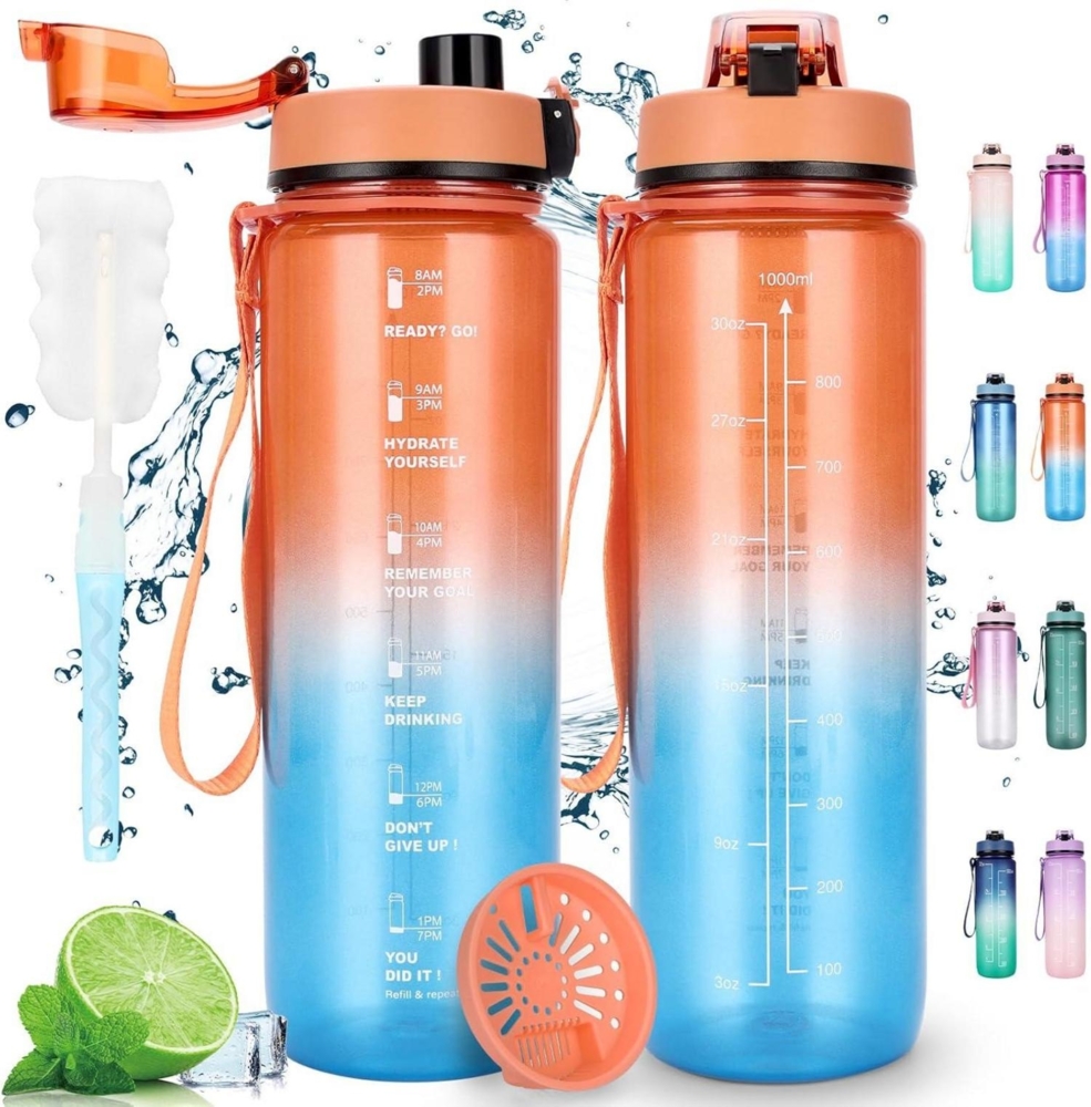 AOPREL Trinkflasche 1L Sport Wasserflasche Auslaufsicher mit Filter Motivierende Bild 1