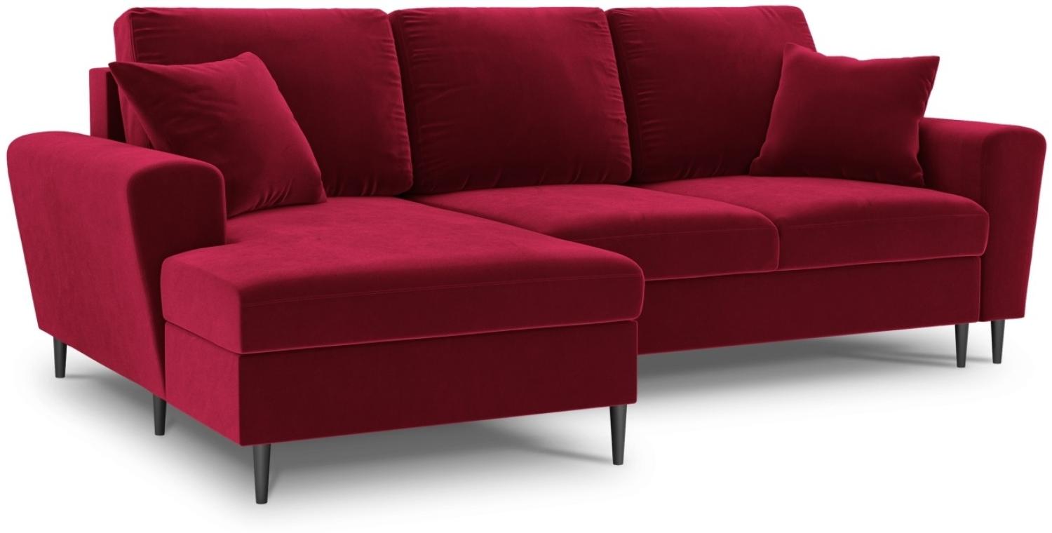 Micadoni 4-Sitzer Samtstoff Ecke links Sofa mit Bettfunktion und Box Moghan | Bezug Red | Beinfarbe Black Chrome Metal Bild 1