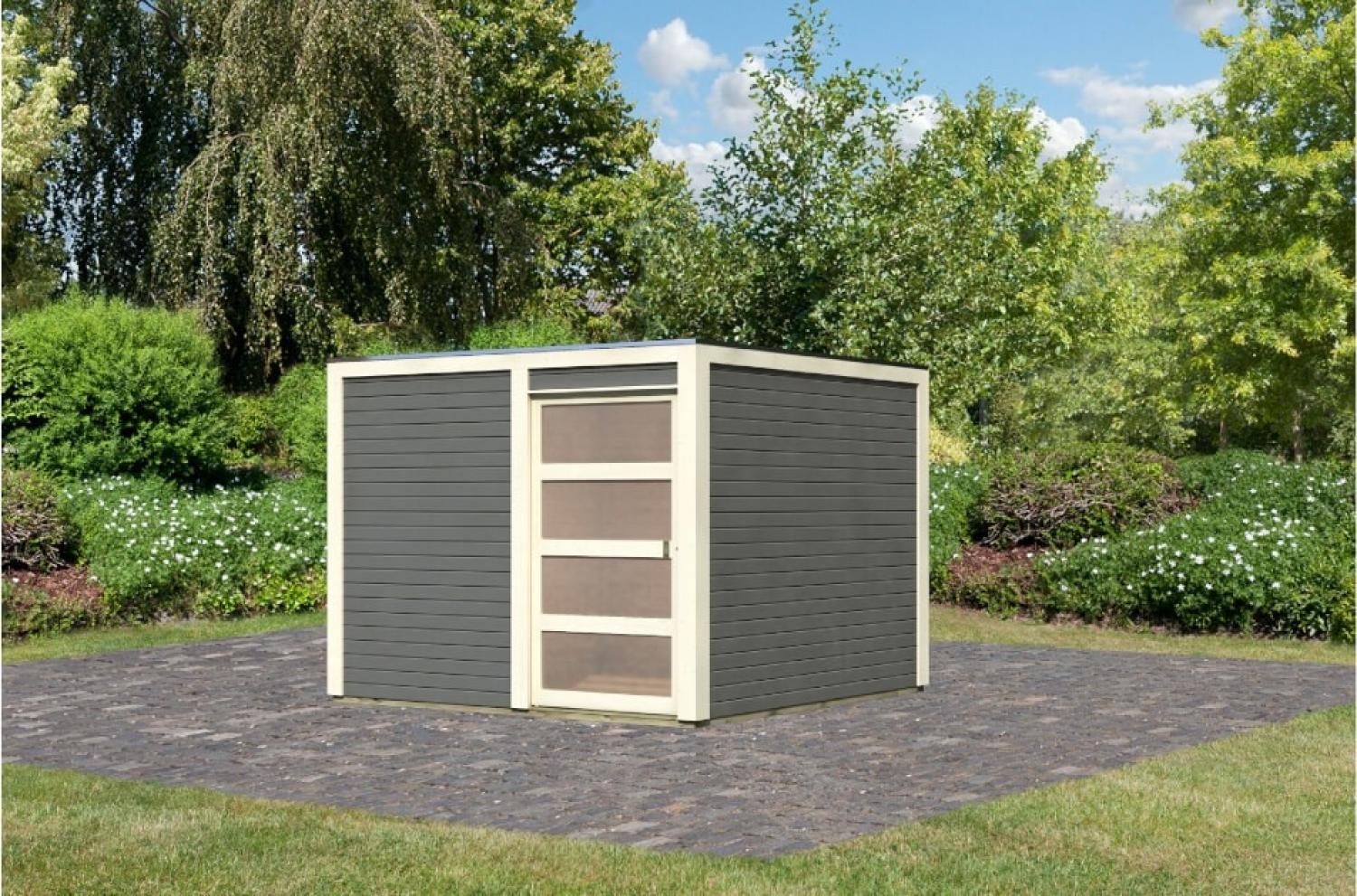 Karibu Gartenhaus 19mm Qubic 2 Gartenhaus 276x276 cm terragrau Bild 1