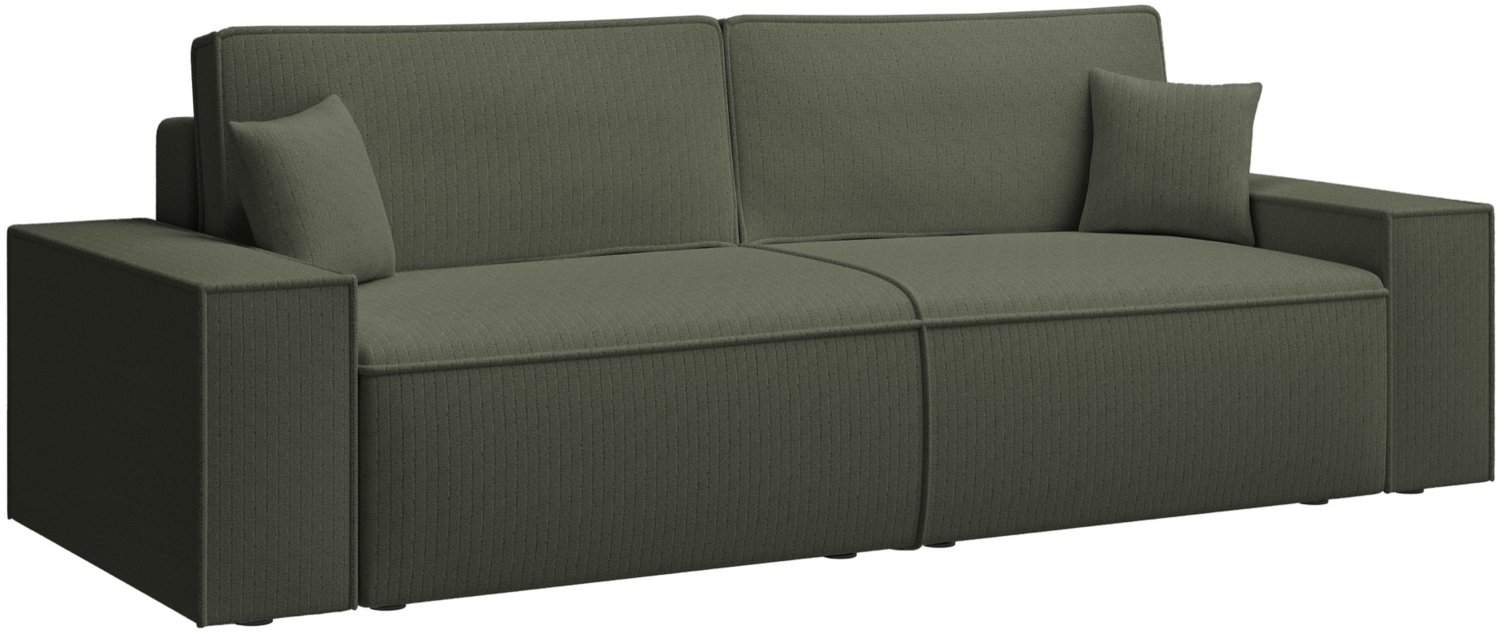 Selsey 'Farese' Sofa mit Schlaffunktion, Stauraum und Cordbezug, salbeigrün, ca. 85 x 257 x 102 cm Bild 1