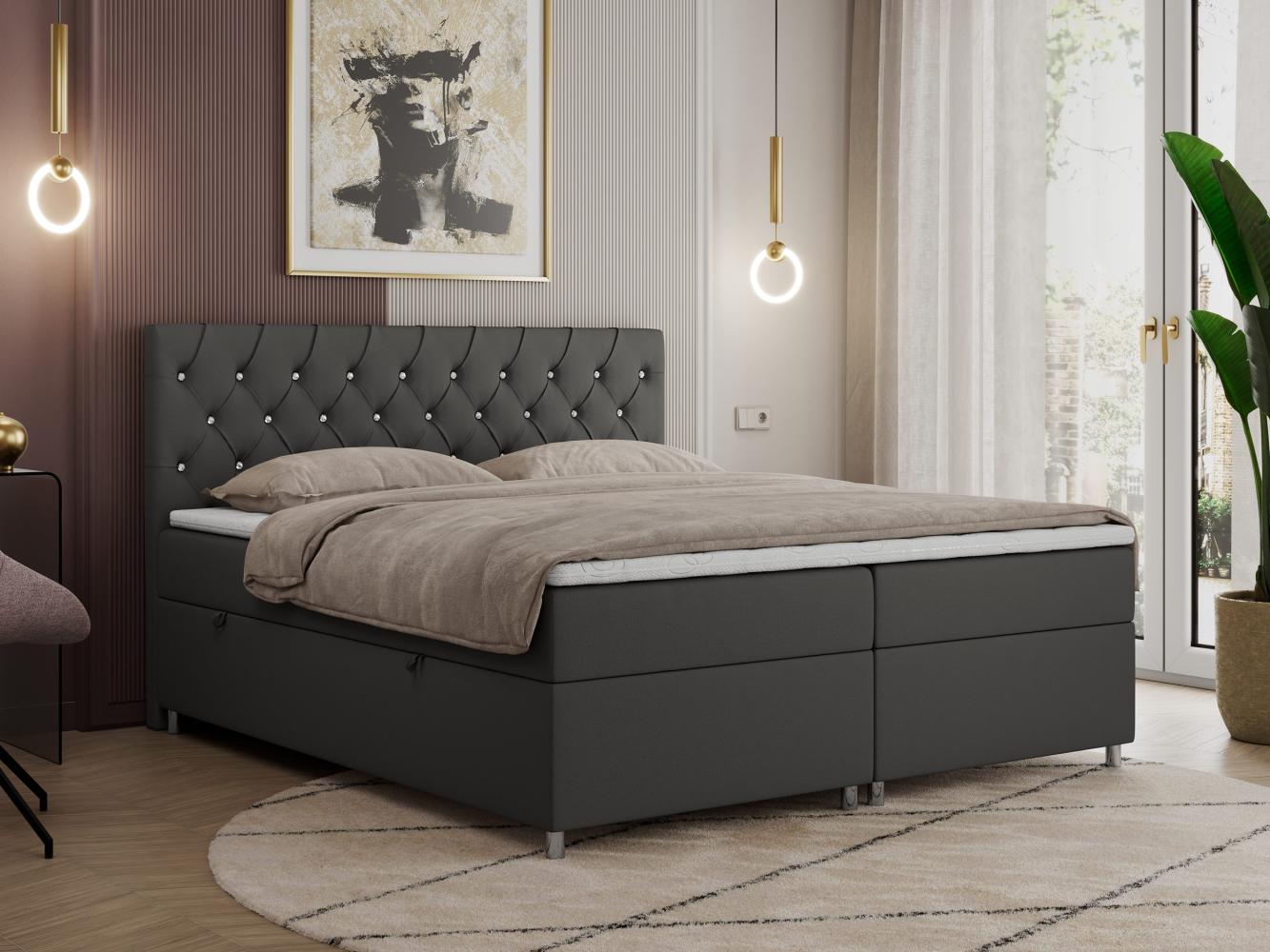 Boxspringbett Doppelbett Polsterbett Kunstlederbett mit Bettkasten - ROMA - 140x200cm - Dunkelgrau Kunstleder - H3 Bild 1