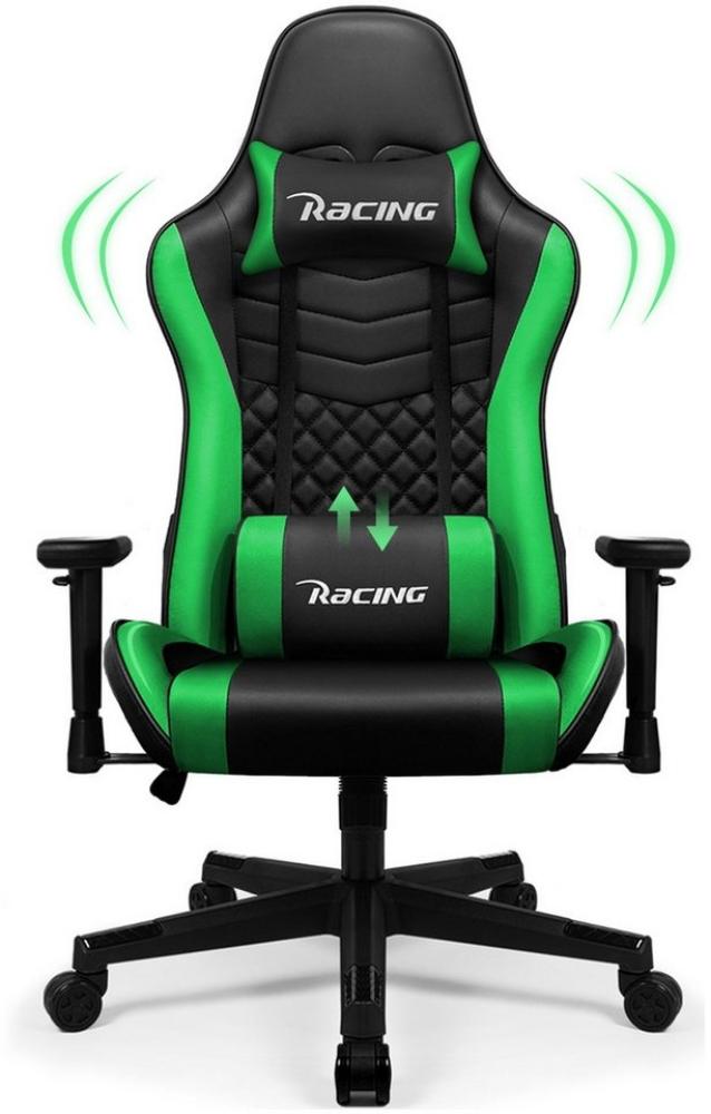 Hiazurm Gaming-Stuhl Gaming Stuhl, Bürostuhl Ergonomisch Wippfunktion bis zu 170° (Bürostuhl mit Fußstütze,Gaming Chair mit gepolsterten Armlehnen, 8 cm Höhenverstellung), Verstellbarem Lenden- & Kopfkissen, Gamer Stuhl 150kg Belastbarkeit Bild 1