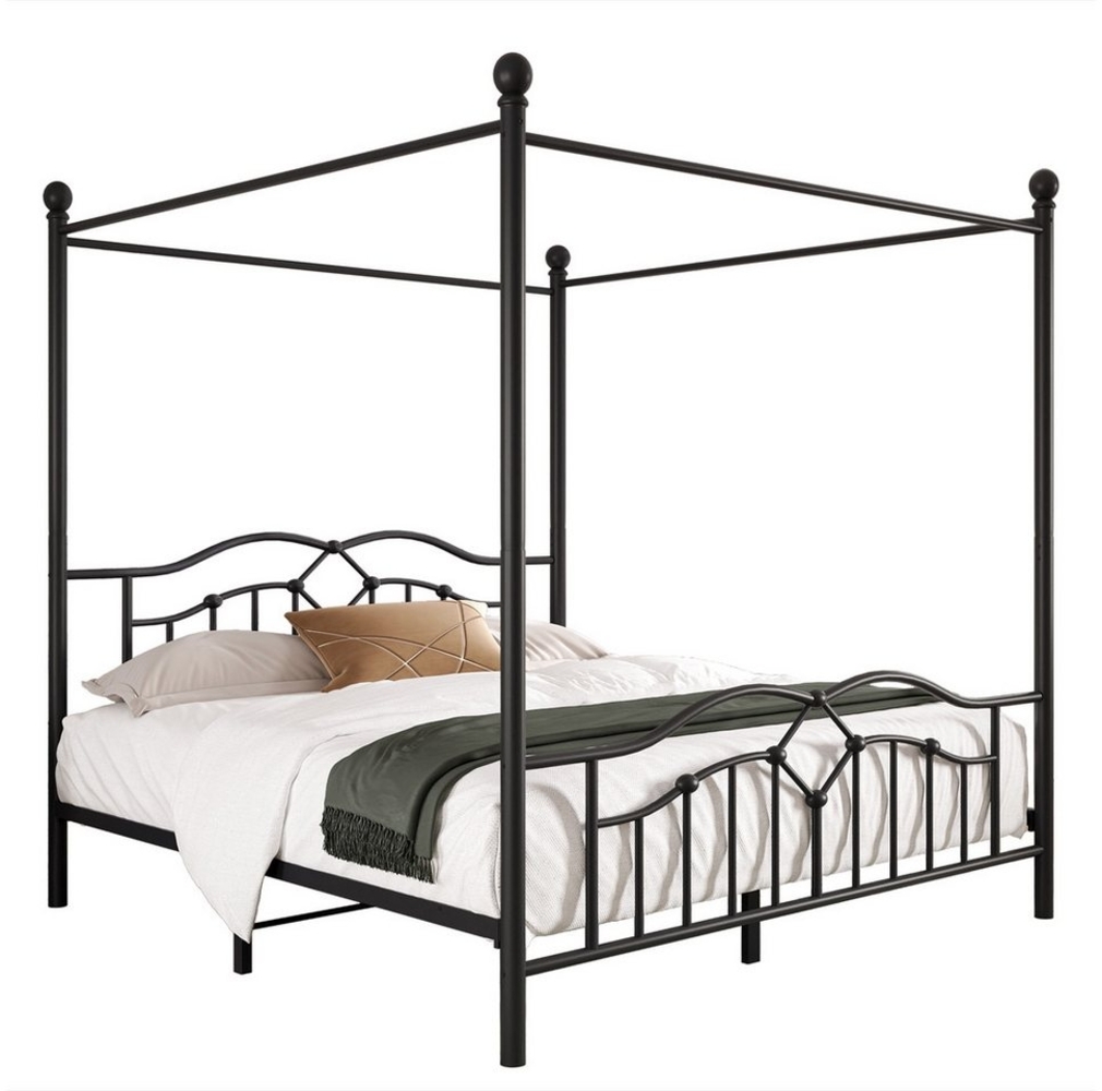 HAUSS SPLOE Himmelbett 140x200cm Metallbett mit gewelltem Kopfteil, modernes Design, Schwarz Bild 1