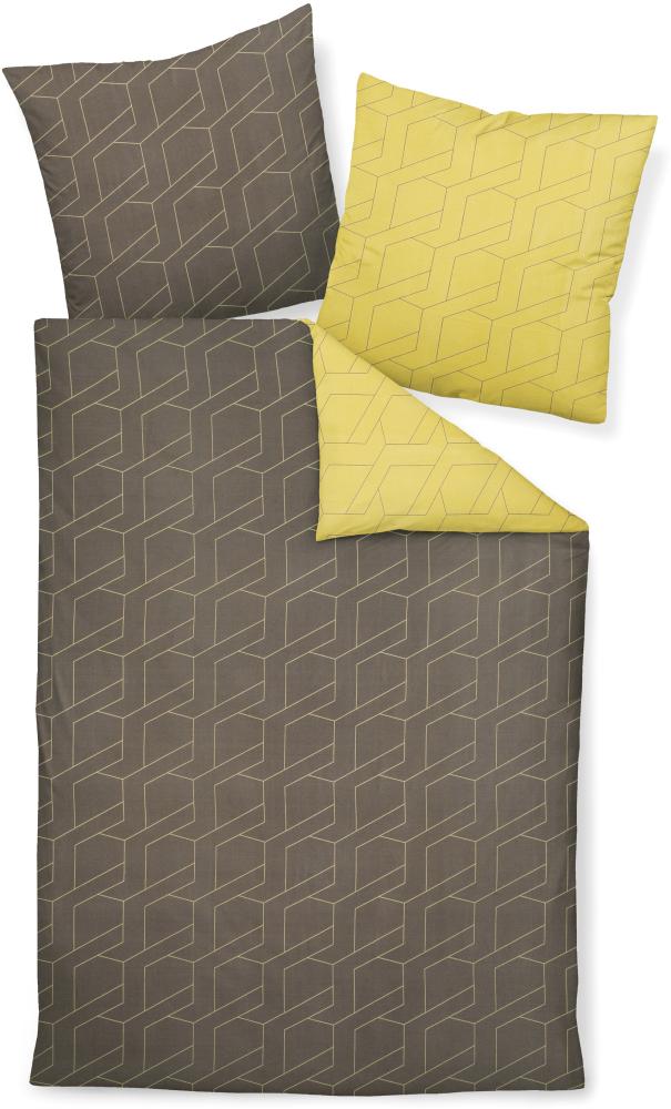 Janine Loft Mako-Satin Bettwäsche 200x220 Wende taupe braun cylongelb 95003-07 Bild 1