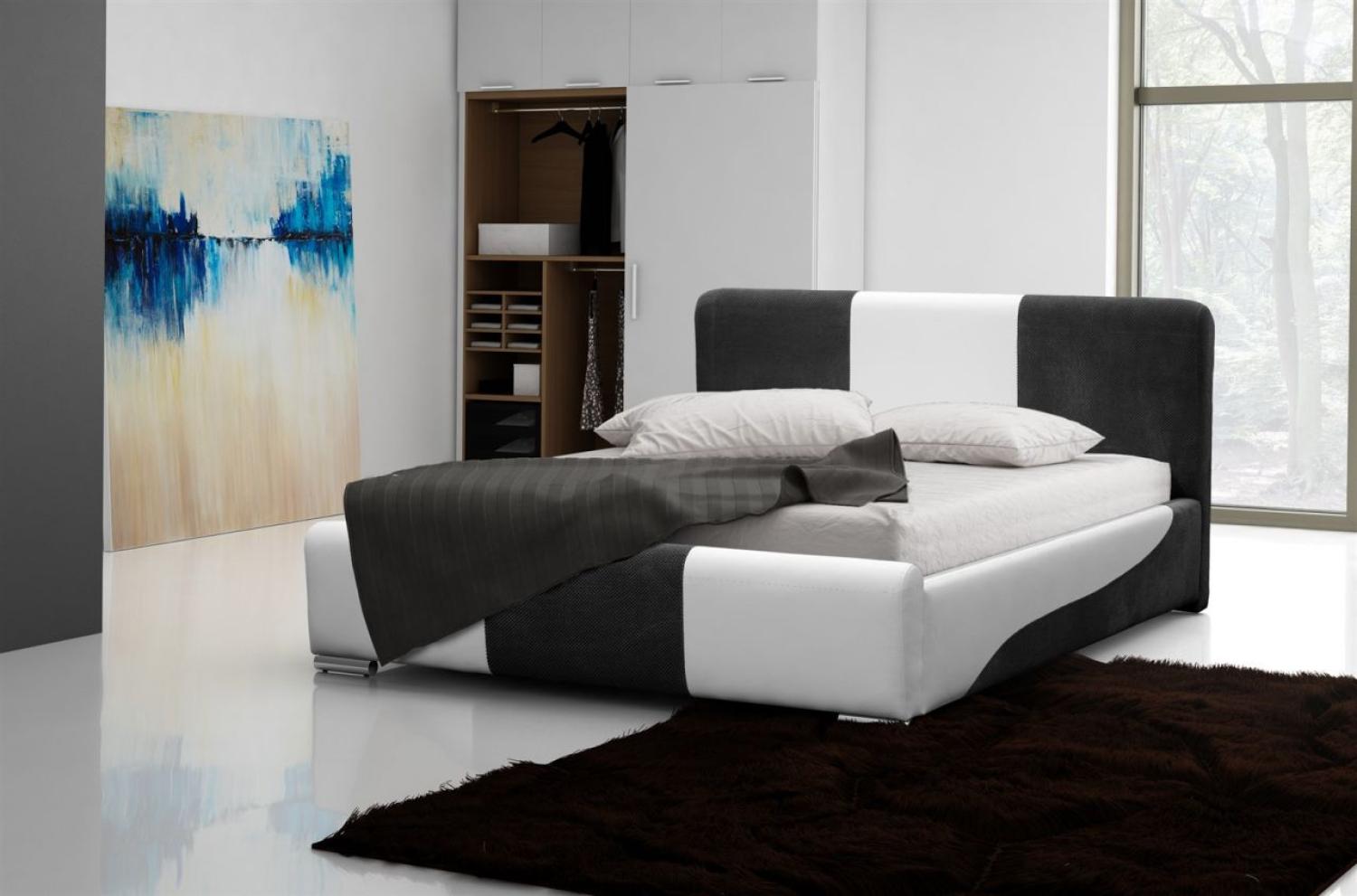 Polsterbett Doppelbett PASCAL Komplettset Weiss- Schwarz 160x200cm Bild 1