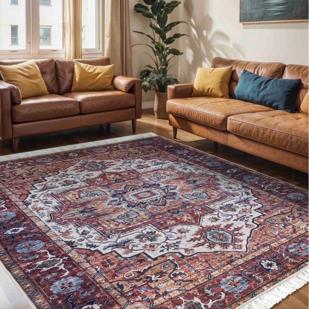 Mazovia Orientteppich Teppich Oriental Orientteppich Wohnzimmer Orient Muster Rot Braun, 80 x 150 cm, Fußbodenheizung, Allergiker geeignet, Rutschfest Bild 1