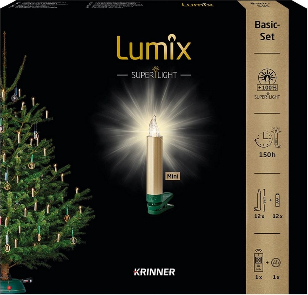 Krinner Lumix SuperLight Metallic 12er Basis-Set Kabellose Christbaumkerzen Gold Bild 1