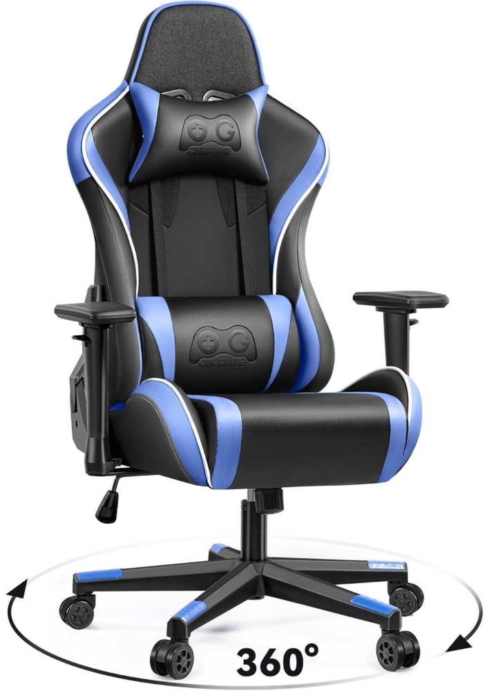 Ergonomischer Gaming Stuhl, 3D Armlehnen, höhenverstellbar, Blau Bild 1