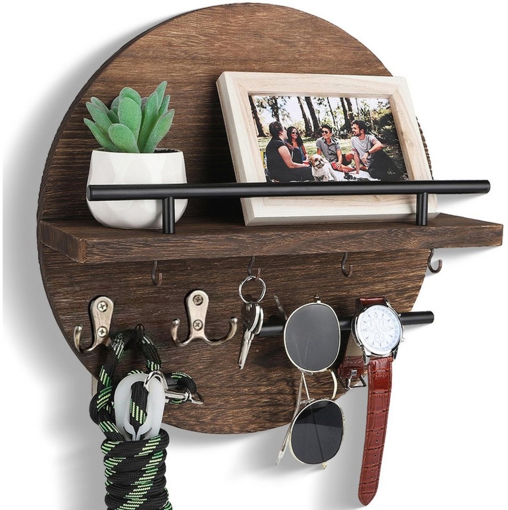 Coonoor Schlüsselbrett mit Regal und Haken, Wandmontierter Postorganizer im Runddesign, (1 St), für Eingangsbereich, Rustikale Boho-Wanddekoration für Zuhause Bild 1