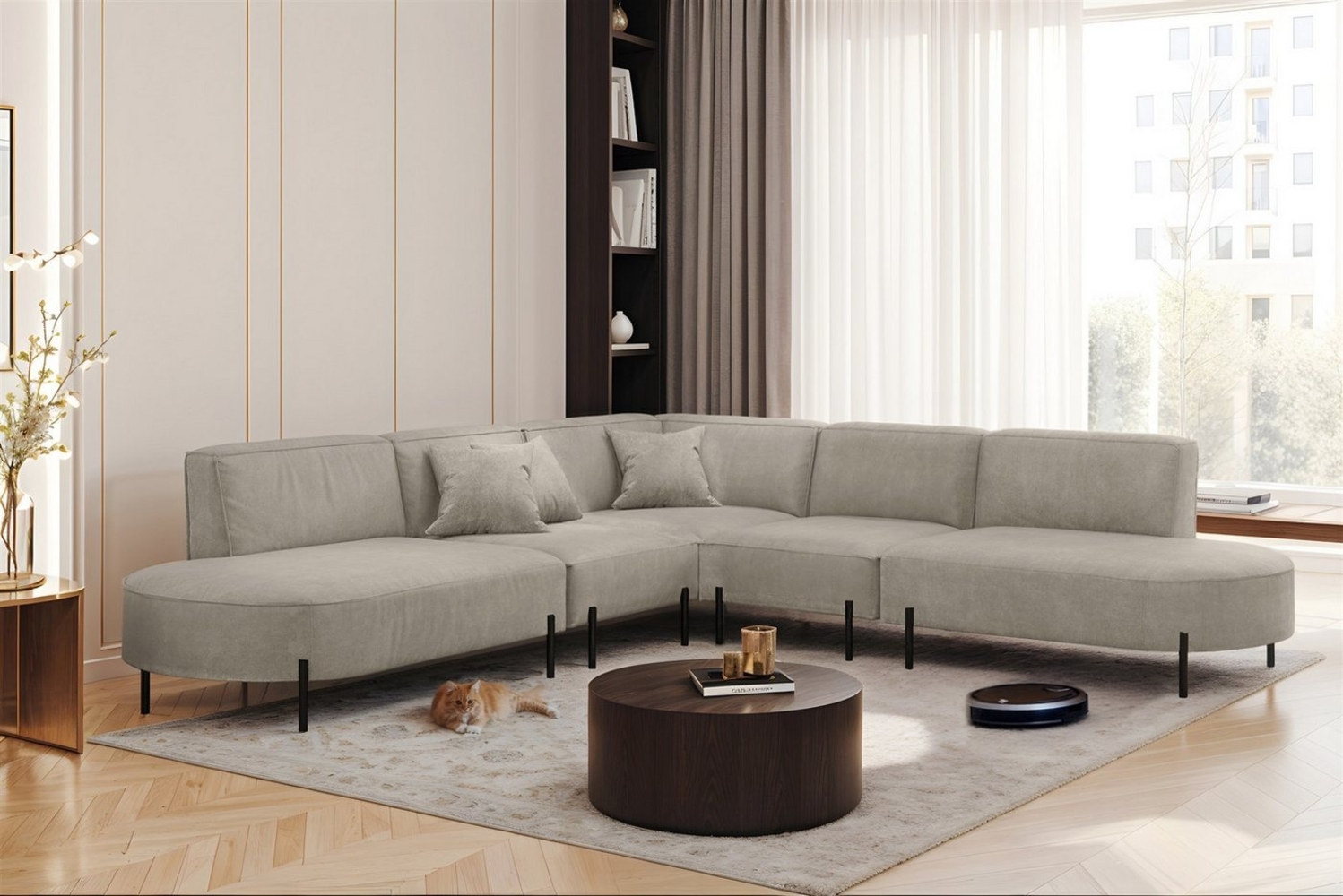 Ecksofa Designersofa VALENCIA Stoff Noel Hellgrau Universal Bild 1