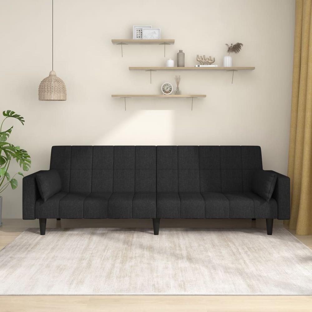 vidaXL Schlafsofa 2-Sitzer mit 2 Kissen Schwarz Stoff Bild 1