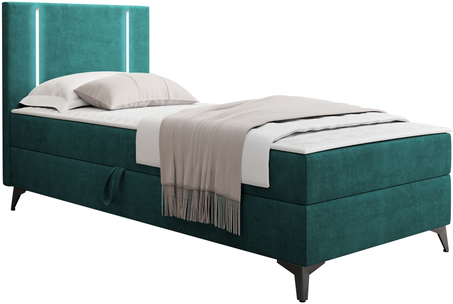 Boxspringbett Ono 1 mit LED-Beleuchtung und Bettkasten (Farbe: Manila 37, Seite: Links, Größe: 80 x 200 cm) Bild 1