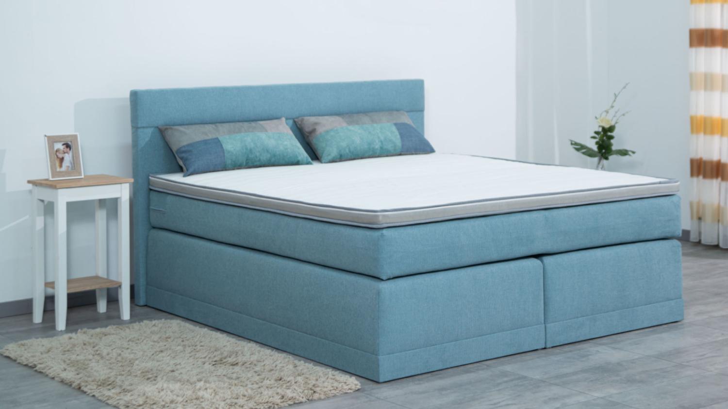 AUKONA| Boxspringbett Hanna Eisblau 240x200 | 7- Zonen Taschenfederkern Matratze, mit Komfortschaumtopper Bild 1