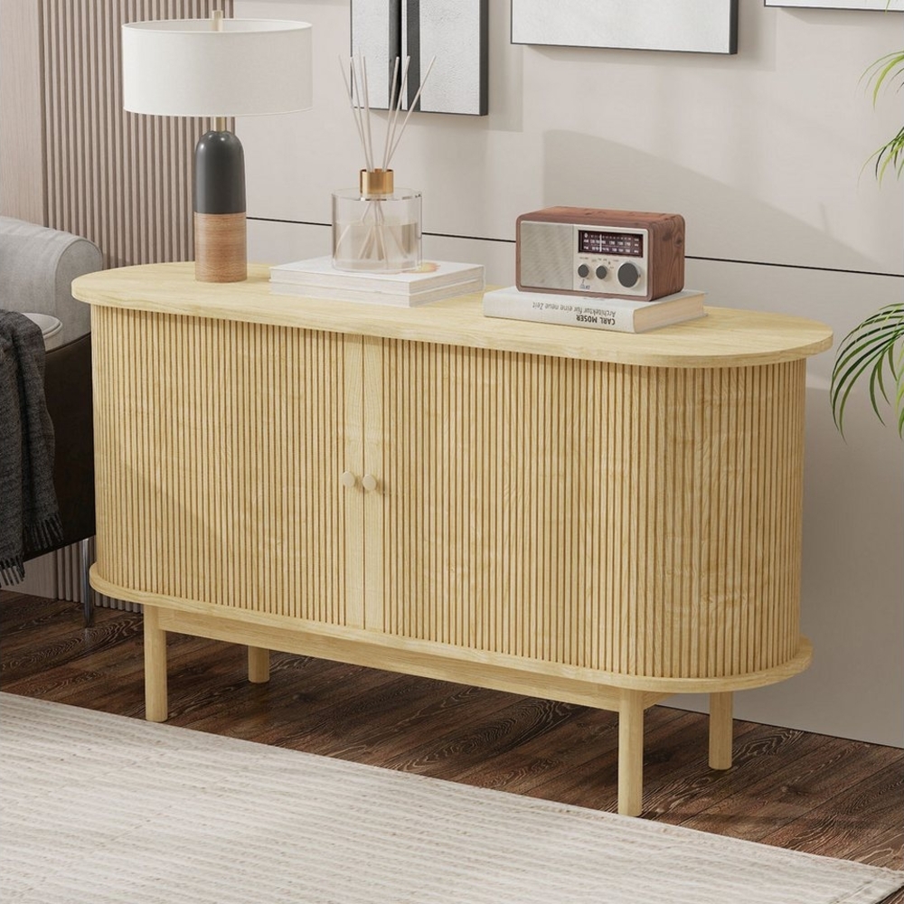 STILVORA Sideboard mit 2 Schiebetüren,Beistellschrank mit verstellbaren Regale&Holzbeinen (Retro Modernes Holz Sideboard mit Schiebetüren und Kiefernholzbeinen, 138 cm – Verstellbare Regale, elegantes Design, stabiler Stauraum für Esszimmer, Küche, Flu... Bild 1