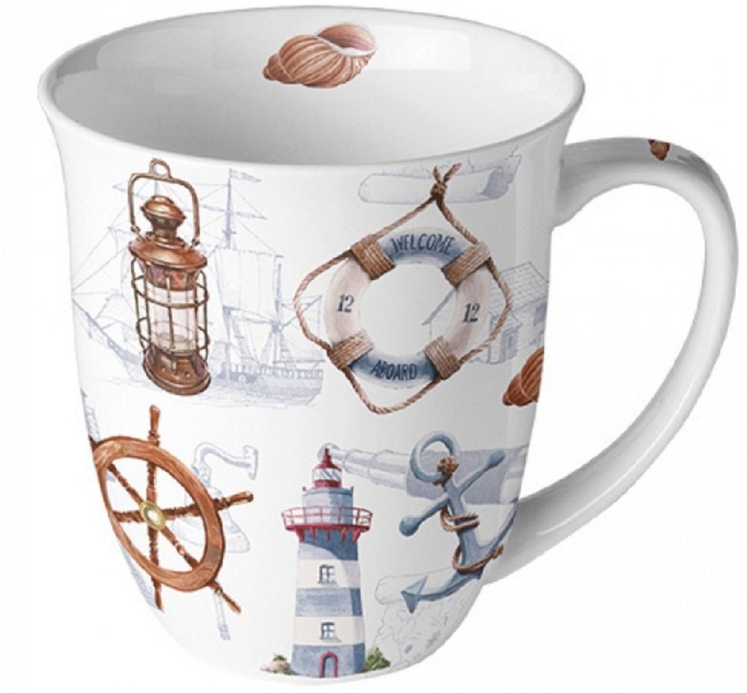 Ambiente Luxury Paper Products Becher Mug, Maritim, Strand, am Meer, Küste Tiere, Porzellan Willkommen an Bord, Kaffee / Tee Tasse Sommer Kollektion Bild 1