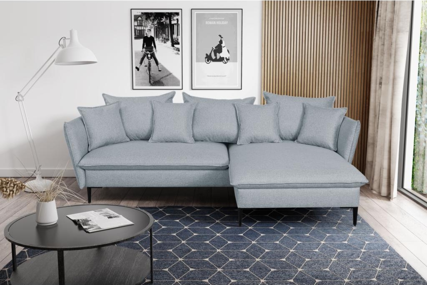 Ecksofa mit Schlaffunktion LAZARE von PASCAL MORABITO - Stoff - Graublau - Ecke rechts Bild 1