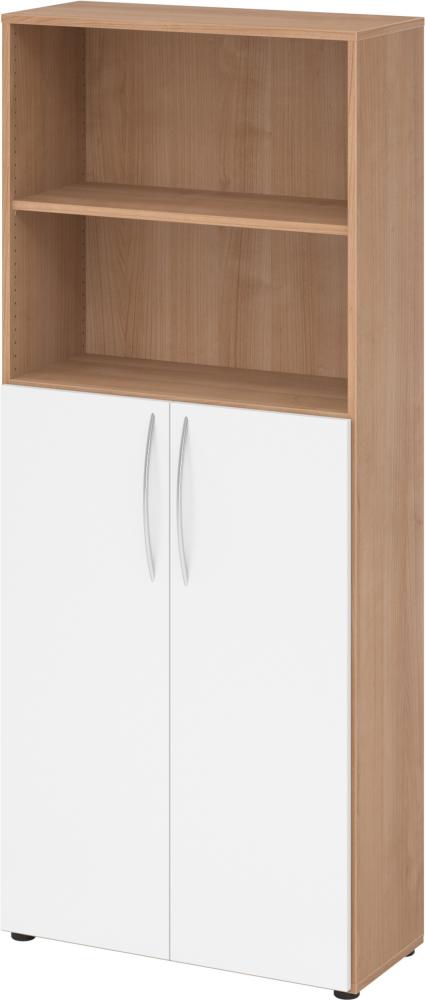 bümö Mehrzweckschrank 80cm breit, Aktenschrank o. Schuhschrank hoch, Regal Schrank-Kombi, Küchenschrank in Nussbaum/Weiß aus Holz, Vorratsschrank & Haushaltsschrank mit Metallgriffen, 4770-N-W-BM Bild 1